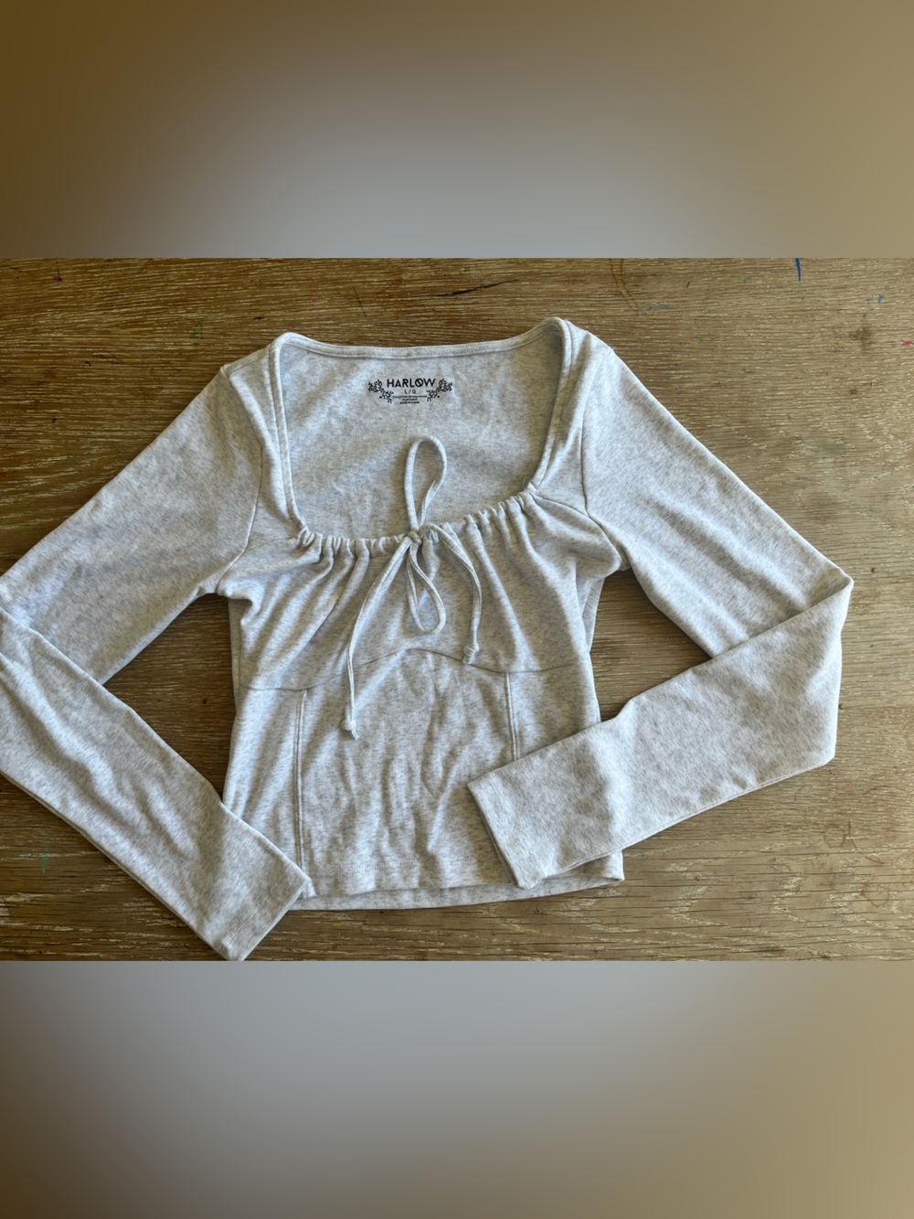 Harlow Heather Light Gray Long Sleeve Cinch Front Top